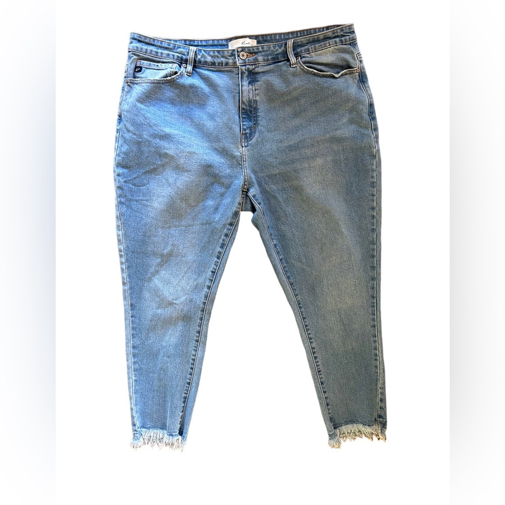 KANCAN plus size 3X skinny ankle cropped frayed light denim jeans EUC